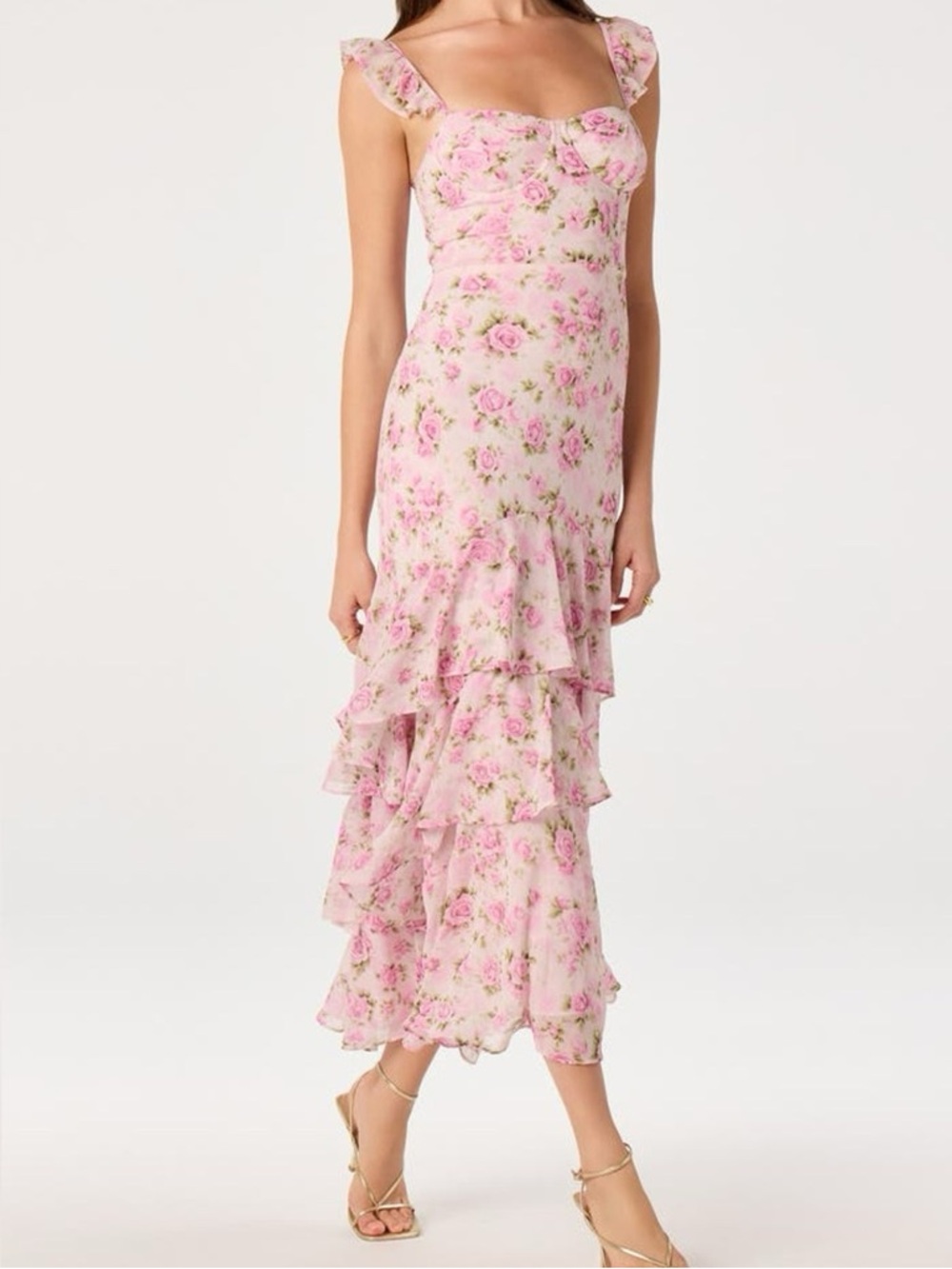 ASTR The Label Alcina Polka Dot Maxi Dress Pink Multi Floral - Picture 5 of 14